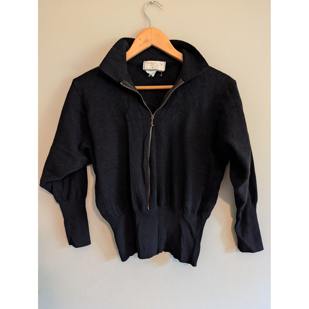 Vintage Gispa Tuttamaglia Italy Black Virgin Wool Quarter Zip Dolman Sweater